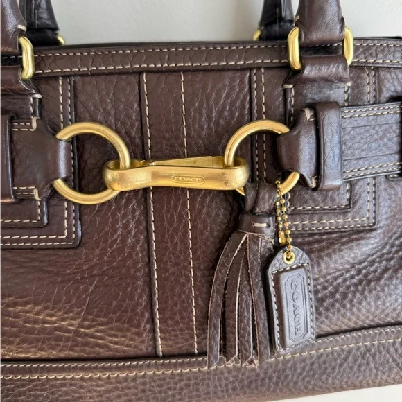 Coach Vintage Y2K Hamptons Carryall - Chocolate Brown Pebbled Leather Satchel - Picture 3 of 10